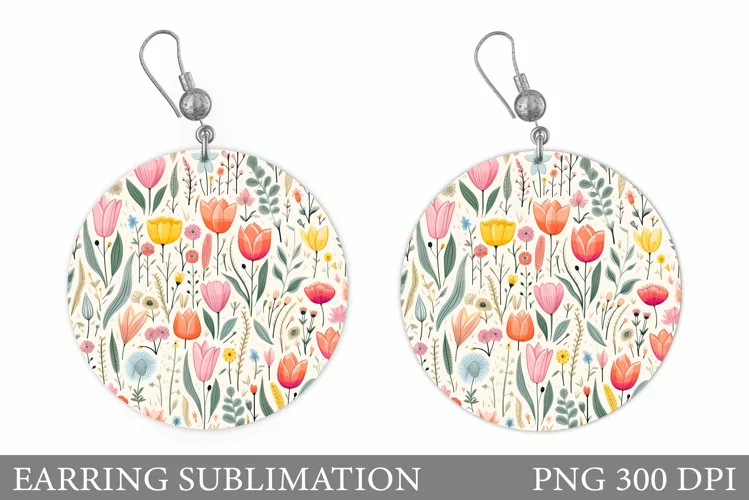 Flowers Earring Sublimation. Spring Flowers Earring Design