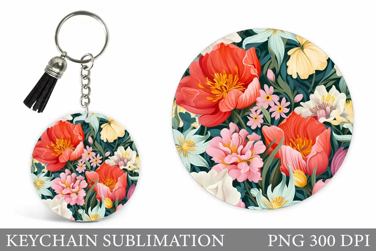 Flowers Keychain Sublimation. 3D Flowers Keychain Design