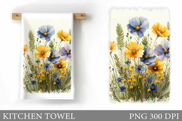 Flowers Kitchen Towel Design. Kitchen Towel Sublimation