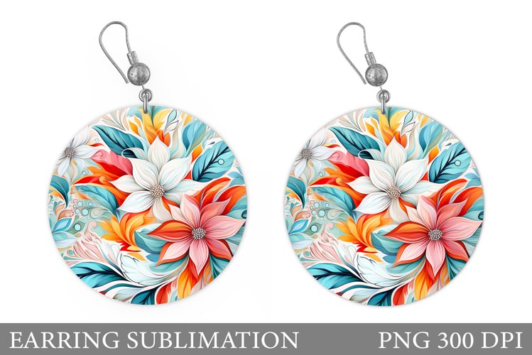 Flowers Earring Sublimation. Flowers Round Earring