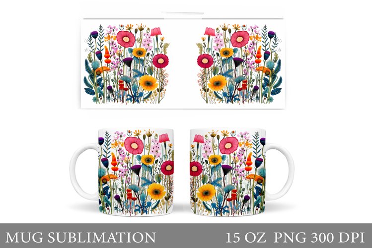 Wildflowers Mug Sublimation. Flowers Mug Wrap Design