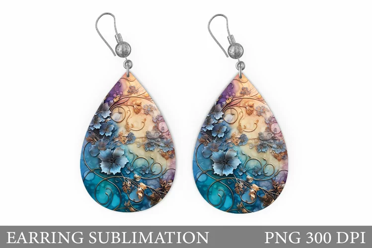 Alcohol Ink Flowers Earring. Flowers Teardrop Earring