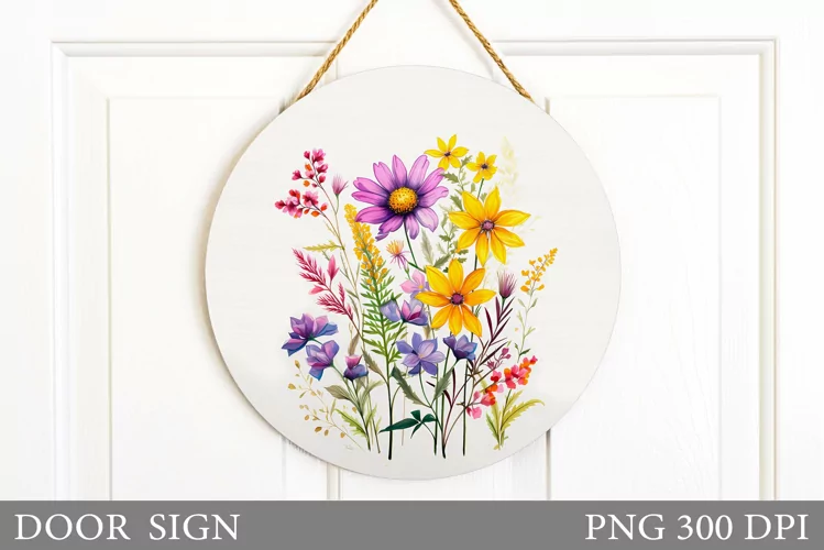 Wildflowers Door Sign Sublimation. Flowers Door Sign Design