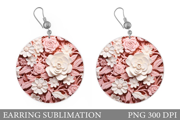 3D Flowers Earring Design. Flowers Round Earring Template example image 1