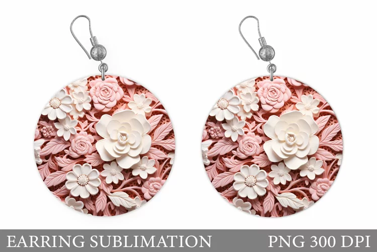 3D Flowers Earring Design. Flowers Round Earring Template
