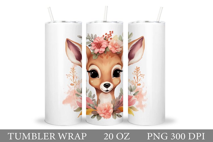 Cute Deer Tumbler Wrap Design. Flowers Tumbler Sublimation
