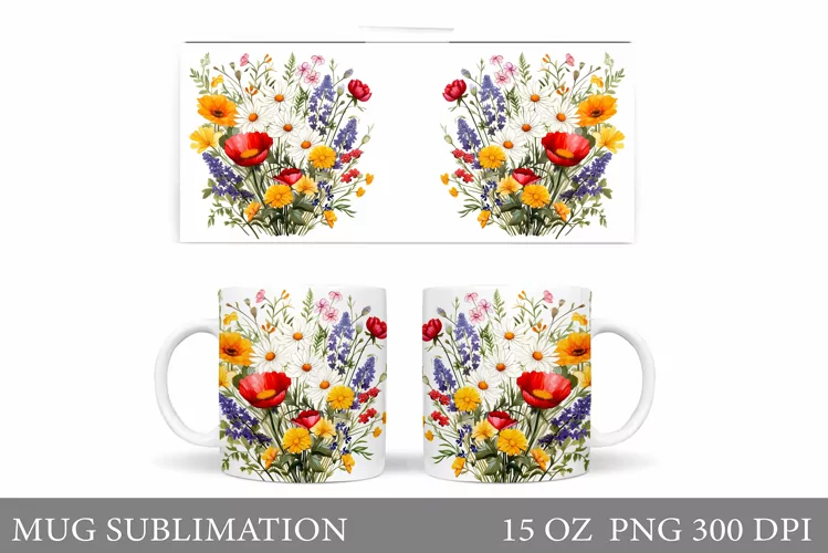 Wildflowers Mug Design. Floral Mug Sublimation