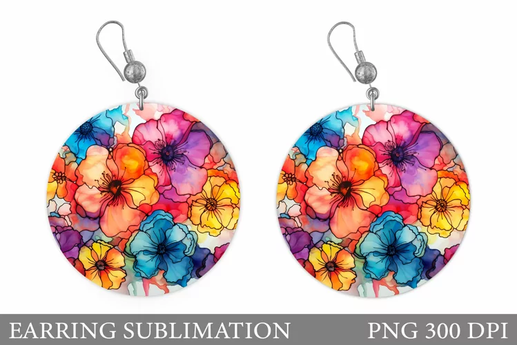 Flowers Round Earring Design. Flowers Earring Sublimation