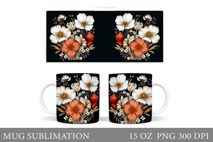 3D Flowers Mug Sublimation. Flowers Mug Wrap Design example image 1