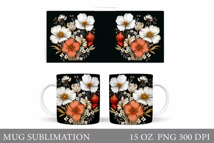 3D Flowers Mug Sublimation. Flowers Mug Wrap Design