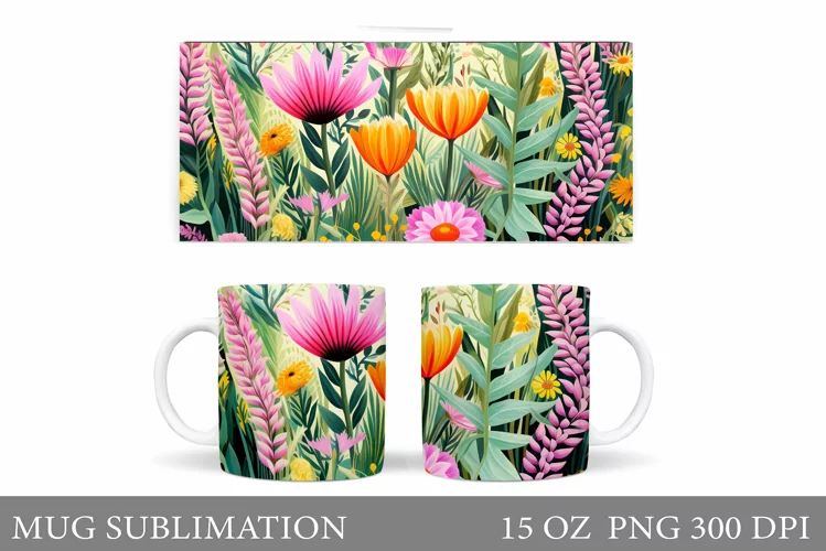 Flowers Mug Sublimation. Wildflowers Mug Design