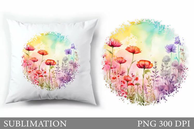 Wildflowers Pillow Design. Flowers Sublimation
