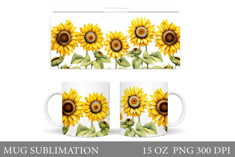Sunflowers Mug Sublimation. Summer Flowers Mug Wrap Design