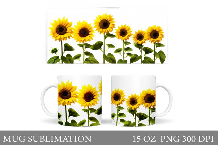 Sunflowers Mug Sublimation. Flowers Mug Wrap Design