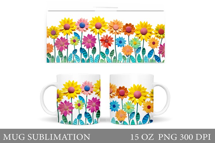 Flowers Mug Sublimation. Sunflowers Mug Wrap Design