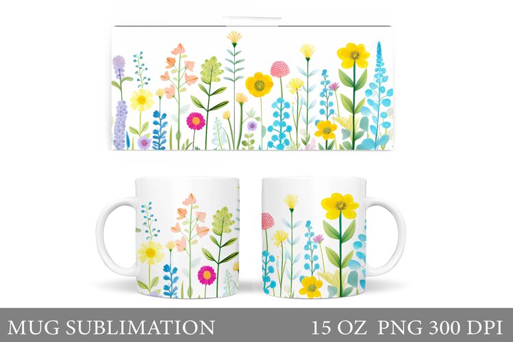 Flowers Mug Wrap Design. Wildflowers Mug Sublimation example image 1