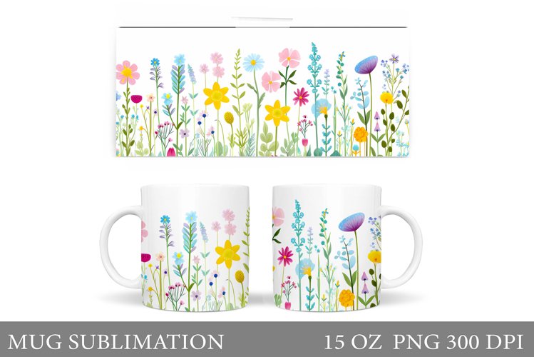 Wildflowers Mug Design. Flowers Mug Sublimation