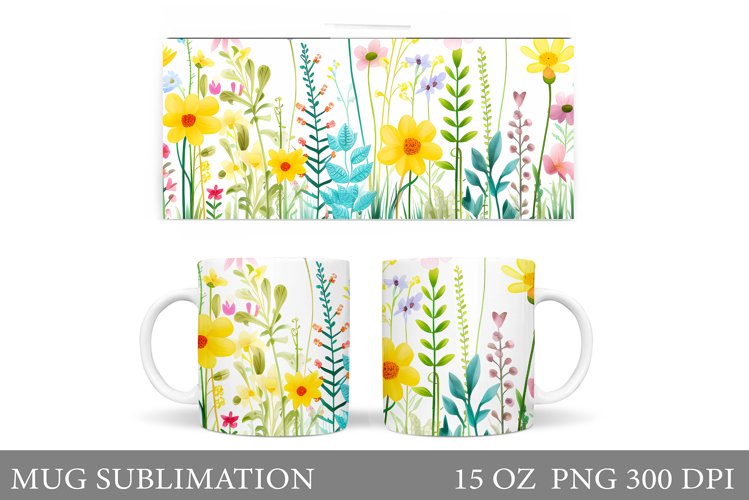 Wildflowers Mug Sublimation. Flowers Mug Wrap Design