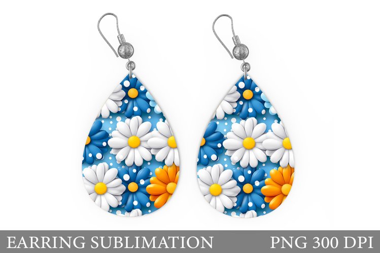 Daisy Flowers Earring Design. 3D Flowers Teardrop Earring