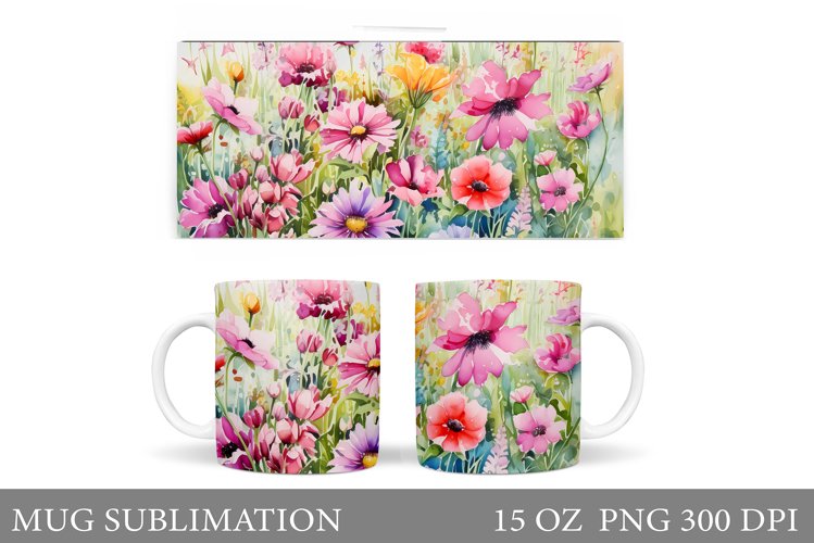 Flowers Mug Sublimation. Wildflowers Mug Design example image 1