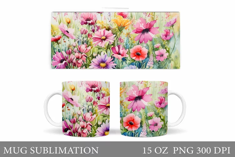 Flowers Mug Sublimation. Wildflowers Mug Design