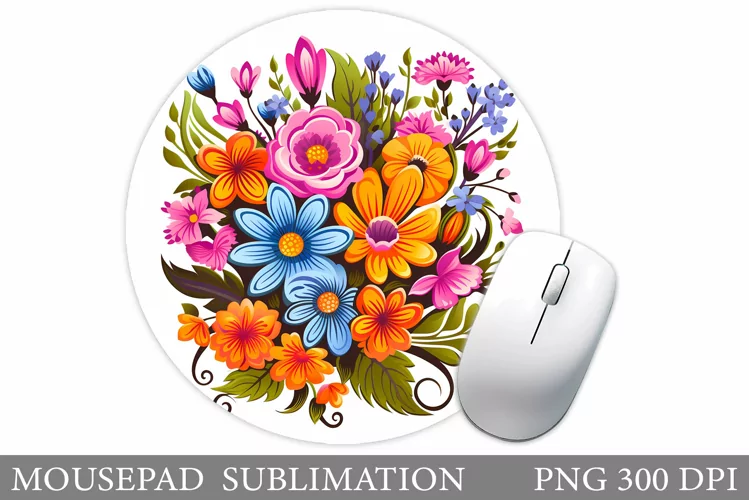 Flowers Mouse Pad Design. Flowers Round Mouse Pad Template