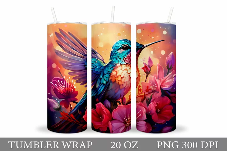 Hummingbird Tumbler Sublimation. Bird Flowers Tumbler