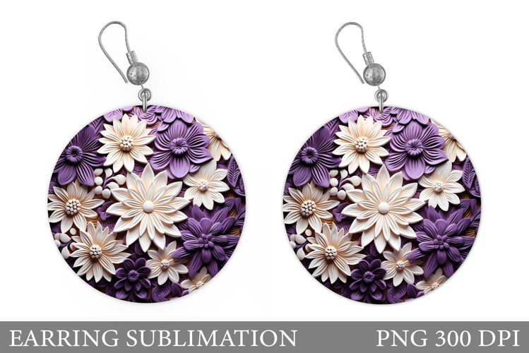 Flowers Earring Sublimation. 3D Flowers Round Earring example image 1