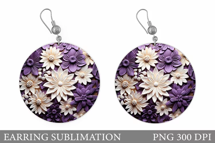 Flowers Earring Sublimation. 3D Flowers Round Earring