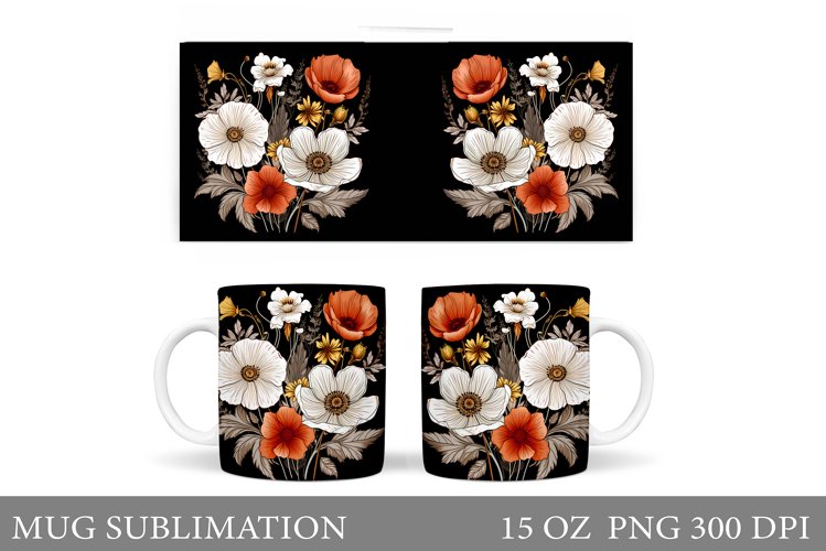 Flowers Mug Sublimation. Flowers Mug Wrap Design example image 1