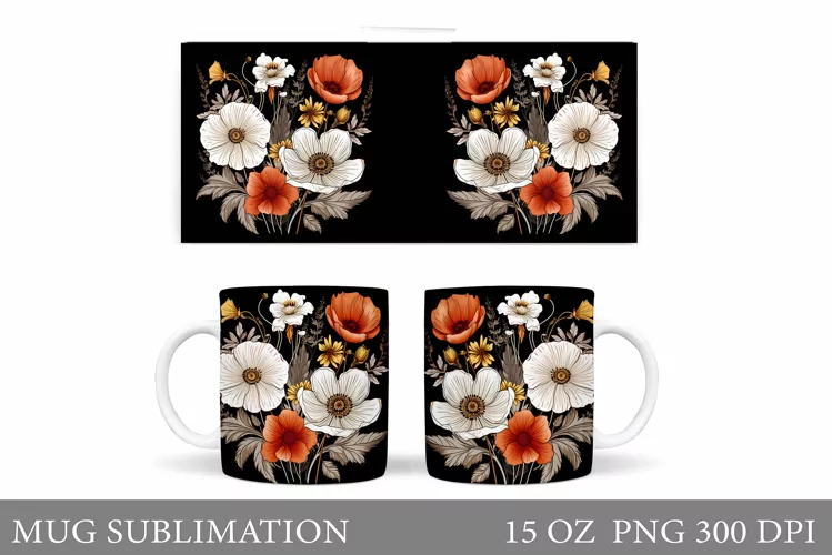Flowers Mug Sublimation. Flowers Mug Wrap Design