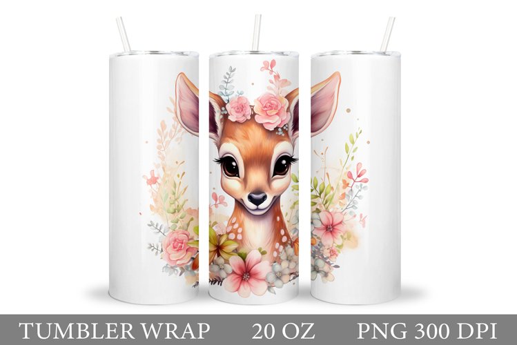 Cute Deer Tumbler. Deer Flowers Tumbler Sublimation