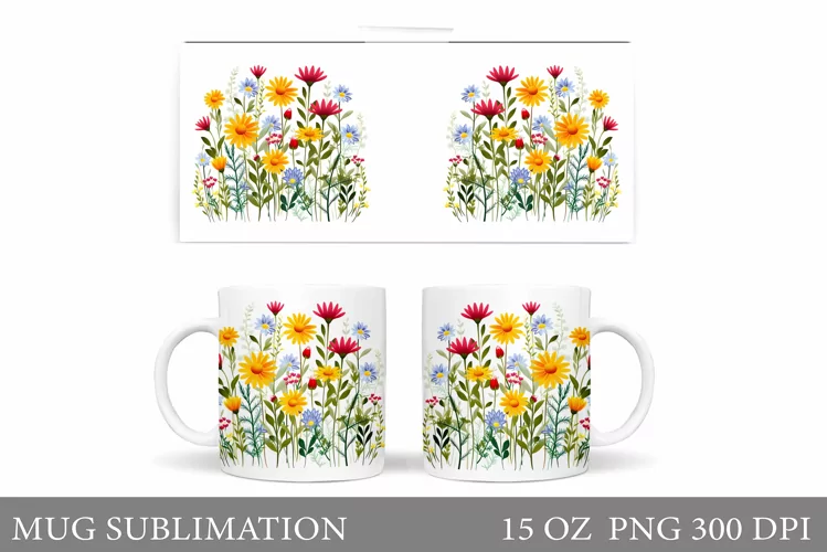 Flowers Mug Sublimation. Wildflowers Mug Design