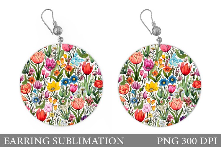 Flowers Earring Sublimation. Spring Flowers Earring Design example image 1