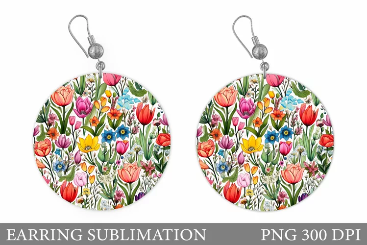 Flowers Earring Sublimation. Spring Flowers Earring Design