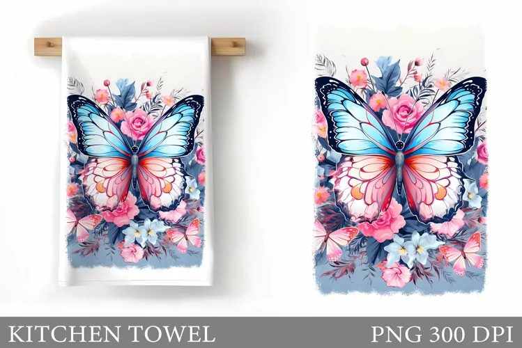 Flowers Kitchen Towel. Butterfly Kitchen Towel Sublimation