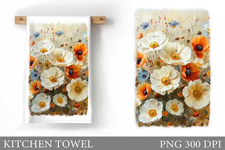 Flowers Kitchen Towel. Summer Kitchen Towel Sublimation example image 1