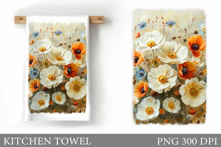 Flowers Kitchen Towel. Summer Kitchen Towel Sublimation