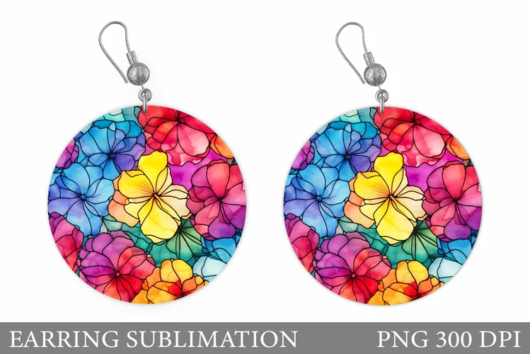 Flowers Earring Sublimation. Flowers Round Earring
