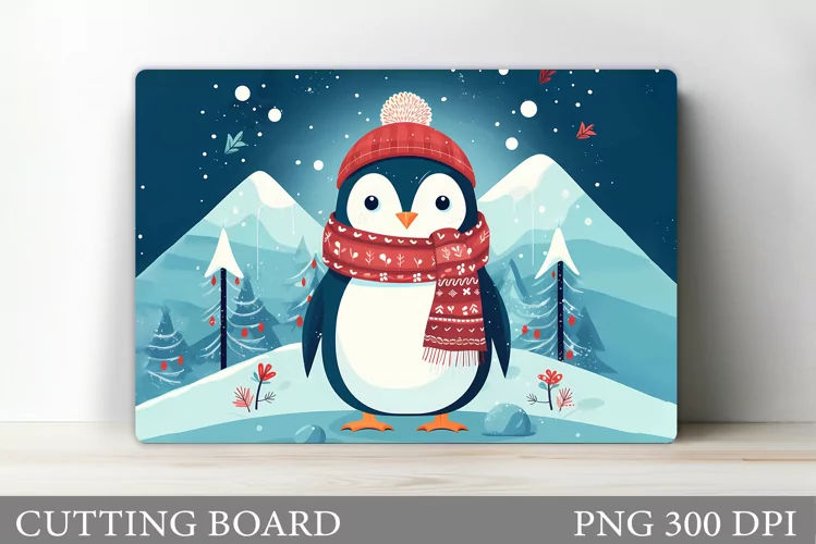 Cute Penguin Cutting Board. Christmas Cutting Board Design