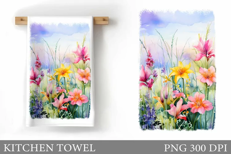 Flowers Kitchen Towel. Wildflowers Kitchen Towel Sublimation
