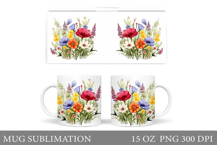 Flowers Mug Wrap Design. Wildflowers Mug Sublimation example image 1