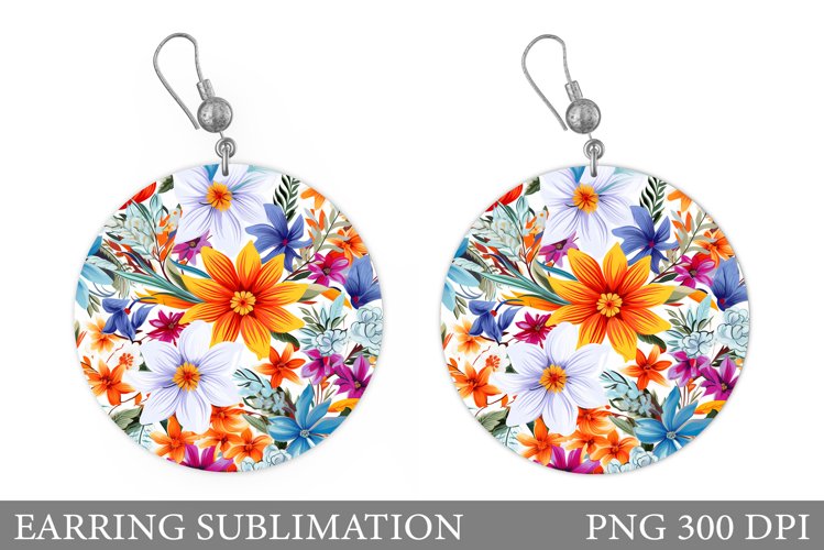 Flowers Earring Sublimation. Flowers Round Earring Design