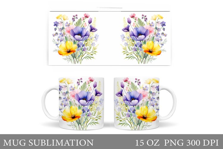Flowers Mug Sublimation. Wildflowers Mug Design example image 1