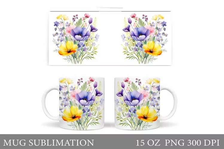 Flowers Mug Sublimation. Wildflowers Mug Design