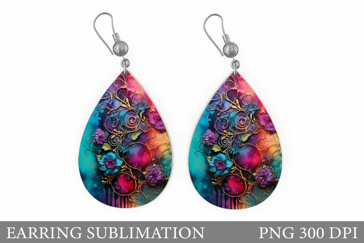 Alcohol Ink Flowers Earring. Abstract Teardrop Earring