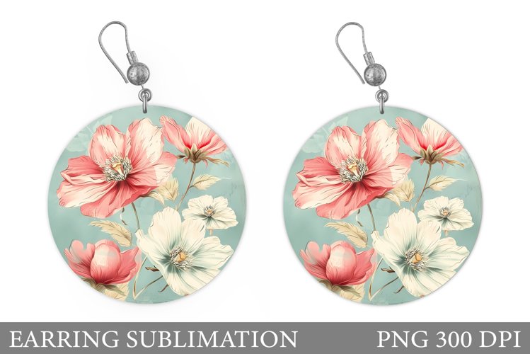 Flowers Earring Sublimation. Flowers Round Earring example image 1