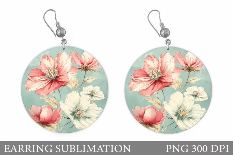 Flowers Earring Sublimation. Flowers Round Earring