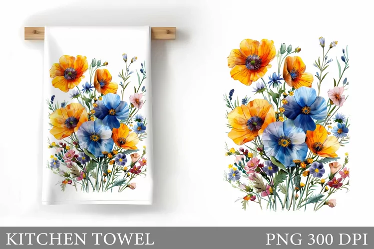 Wildflowers Kitchen Towel. Flowers Kitchen Towel Sublimation