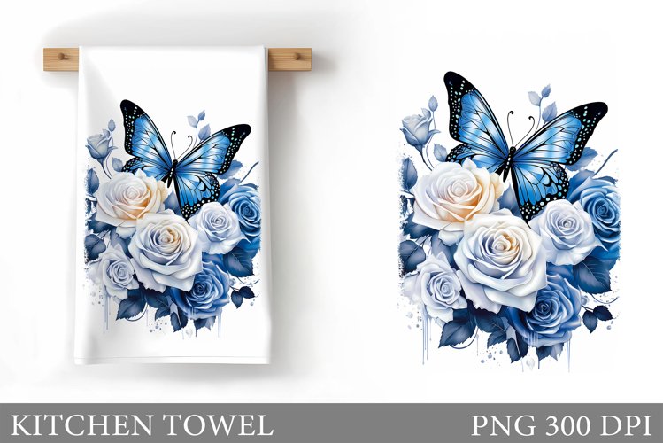 Butterfly Kitchen Towel. Flowers Kitchen Towel Sublimation example image 1